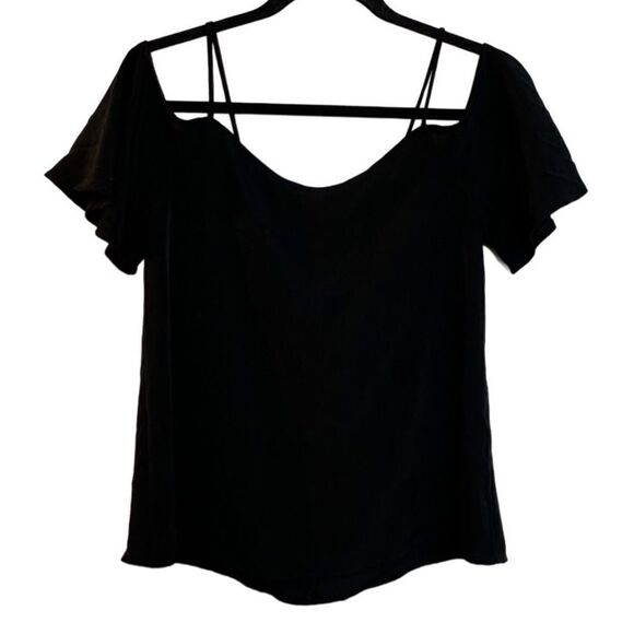 🎄BP Cold Shoulder Criss Cross Back Flouncy Top Black Size XS - Picture 3 of 5
